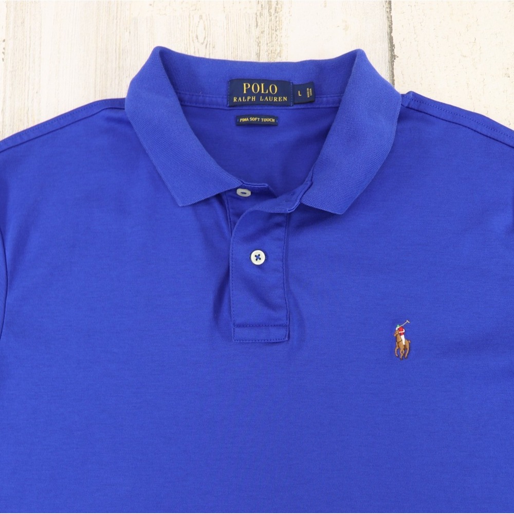 Polo Ralph Lauren Polo Shirt Mens Large Blue Pima Soft Touch Flesh Pony